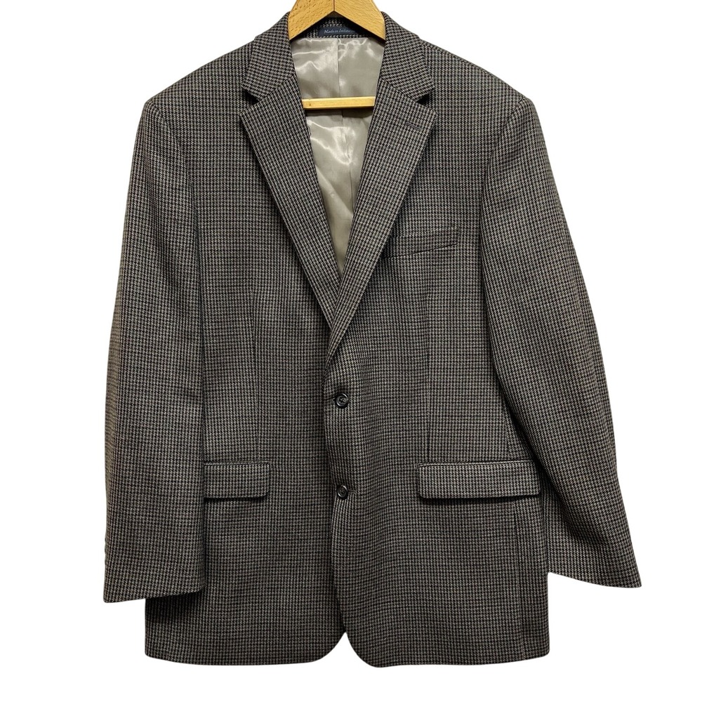 Lauren Ralph Lauren Wool Blazer Sport Coat Houndstooth 44L Brown Green Black
